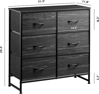 WLIVE Black Dresser for Bedroom, 6 Drawer Double Dresser, Fabric Storage Tower - Image 3