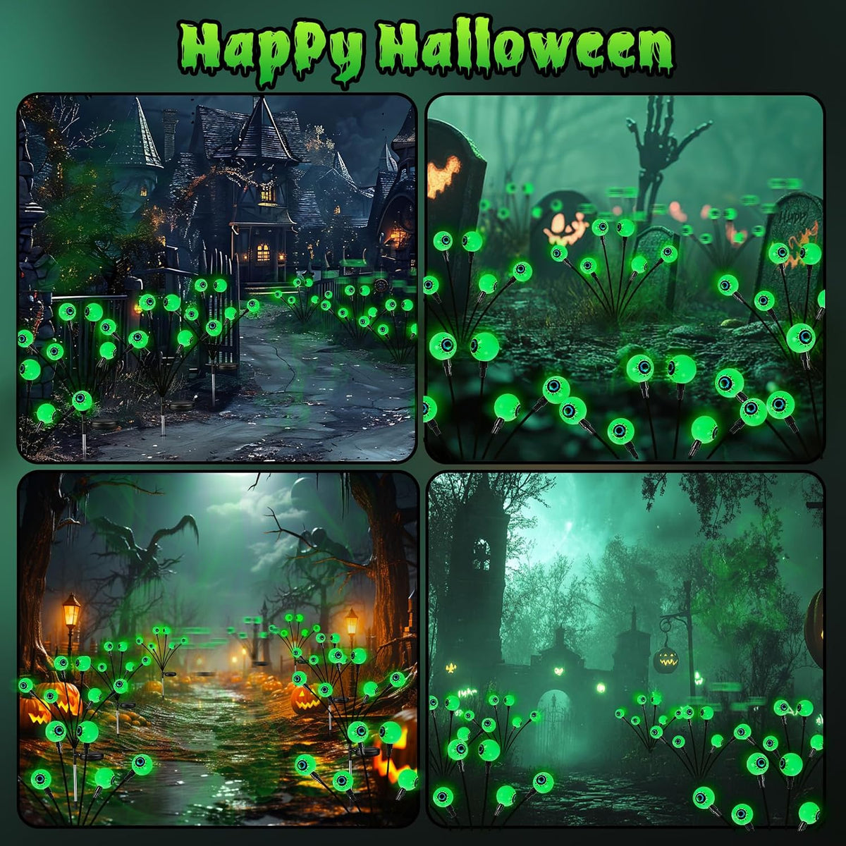 6 Pack Halloween Decorations Outdoor 36 LED Green Solar Eyeball Lights