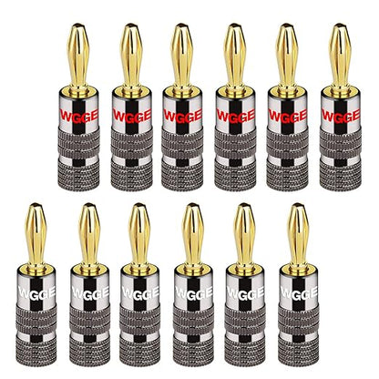 WGGE WG-029 Banana Plugs Audio Jack Connector, 24k Gold Dual Screw Lock Speaker by WGGE
