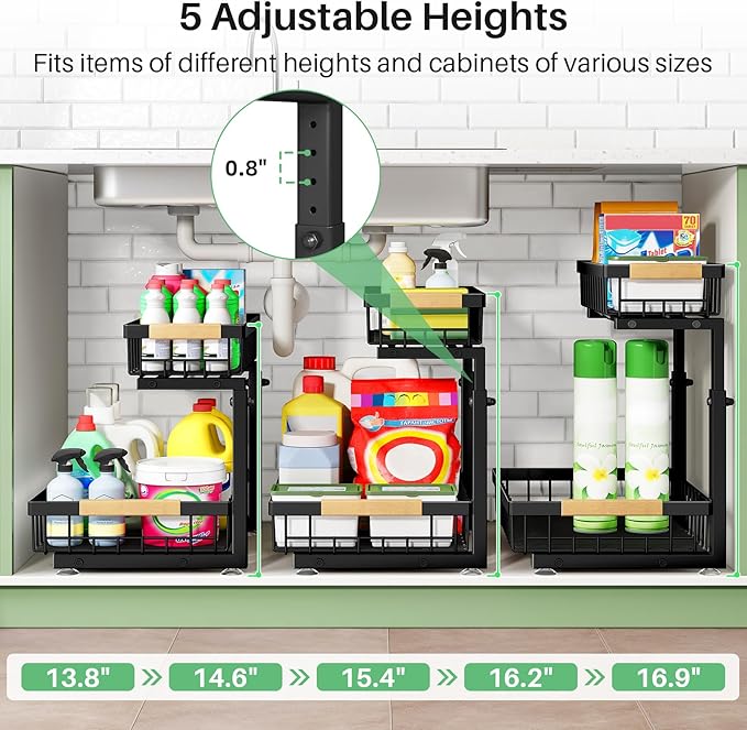 Pull out Cabinet Organizer, 2 Tier Under Sink Organizer, Slide out Metal - Image 7