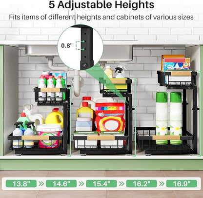 Pull out Cabinet Organizer, 2 Tier Under Sink Organizer, Slide out Metal - Image 7