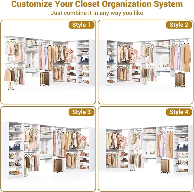 Unikito Closet System with Vanity Desk, 156”Modular Corner Closet Organizer - Image 5