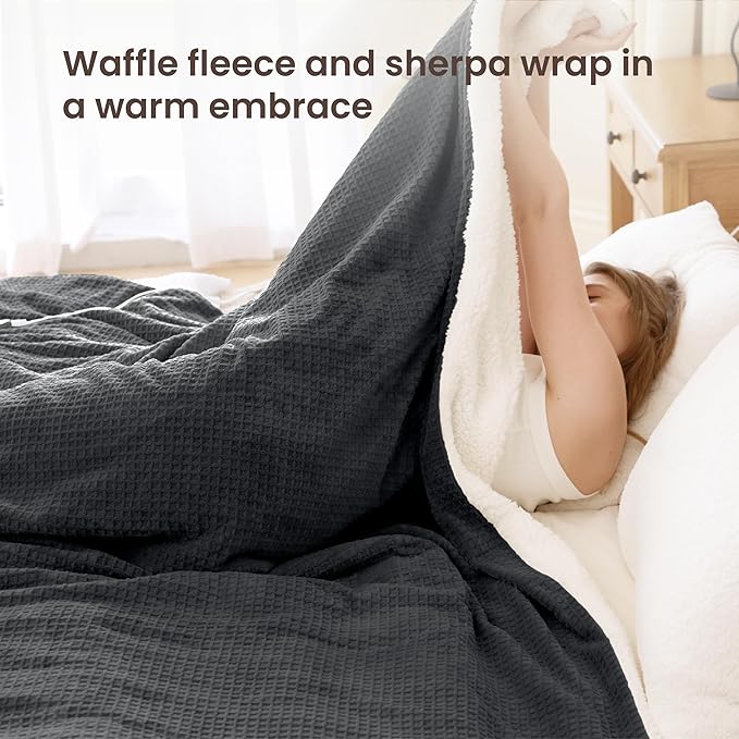 Heated Blanket Electric Blanket Queen Waffle, 84x90 Inches Dual Controllers - Image 2