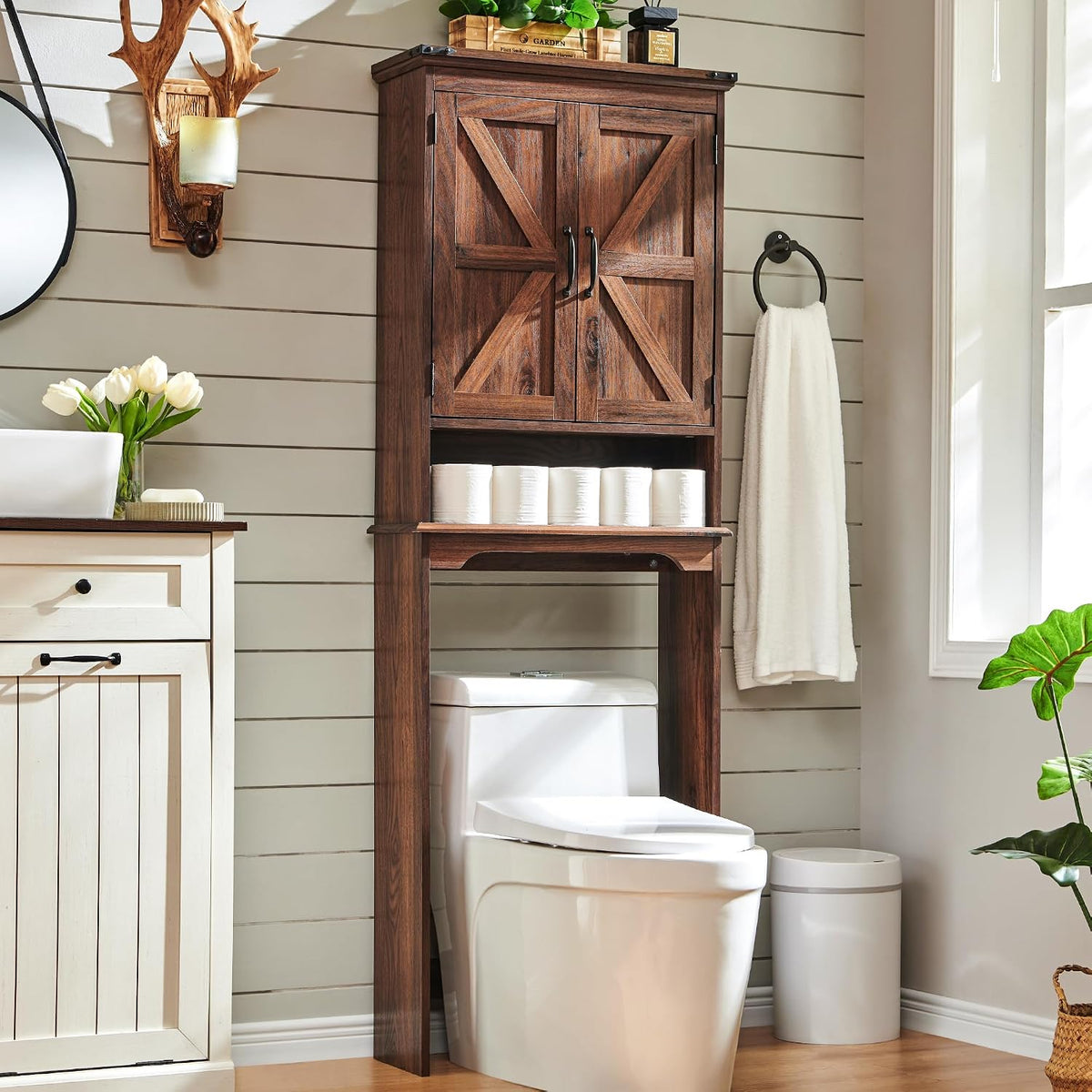 accohoho 67" tall farmhouse over the toilet storage, main product view