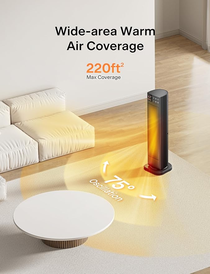 PELONIS Oscillating Ceramic Tower Indoor Space Heater - Image 4