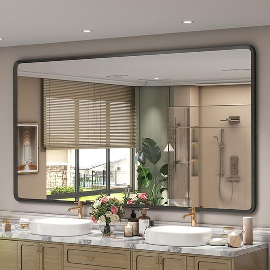 66x36 Inch Black Matte Framed Mirror by GOLOMO