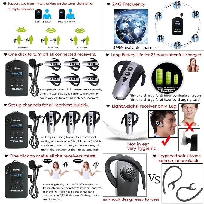EXMAX® EXD-6824 Handfree 2.4G Wireless Tour Guide System 9999 Channels - Image 4