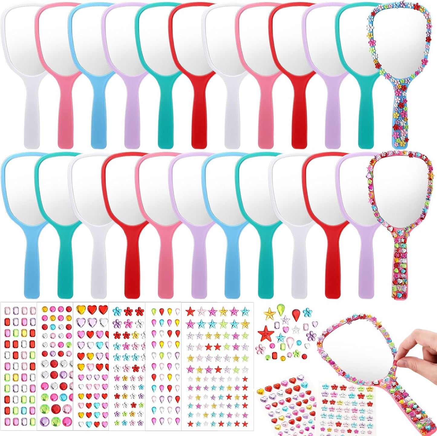 24 Pcs Handheld Mirror DIY Decorate Your Own Mermaid Princess Mirror for Princess Birthday Party Favors Crafts Mermaid Game Decorations Supplies