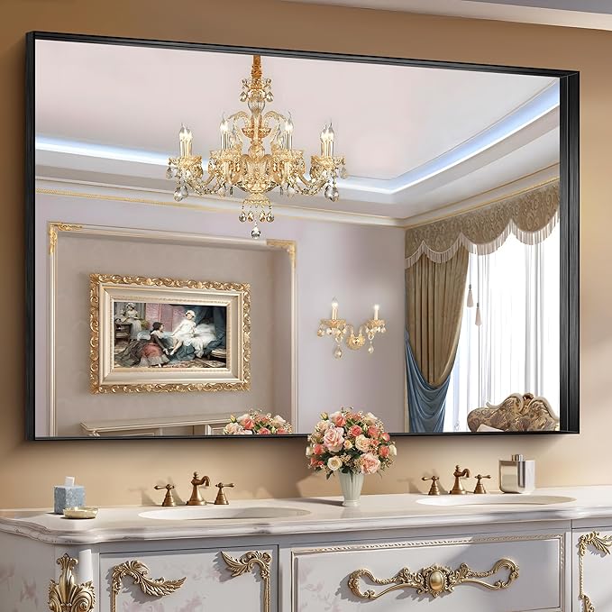 CIRCUMI Black Bathroom Mirror, Brushed Finish, Tempered Glass, Large Mirror - Image 6