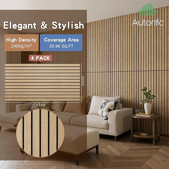 AUTORIFIC Wood Veneer Acoustic Panels, 4 Pack 47.2”x23.6” Sound Panels - Image 2