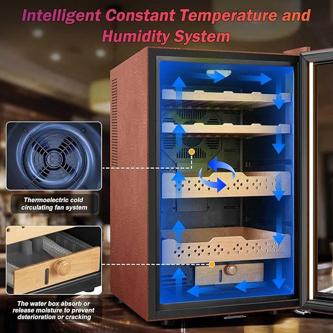 Electric Humidor with Leather-70L Cooling & Heating Humidor Cabinet, Smart - Image 3