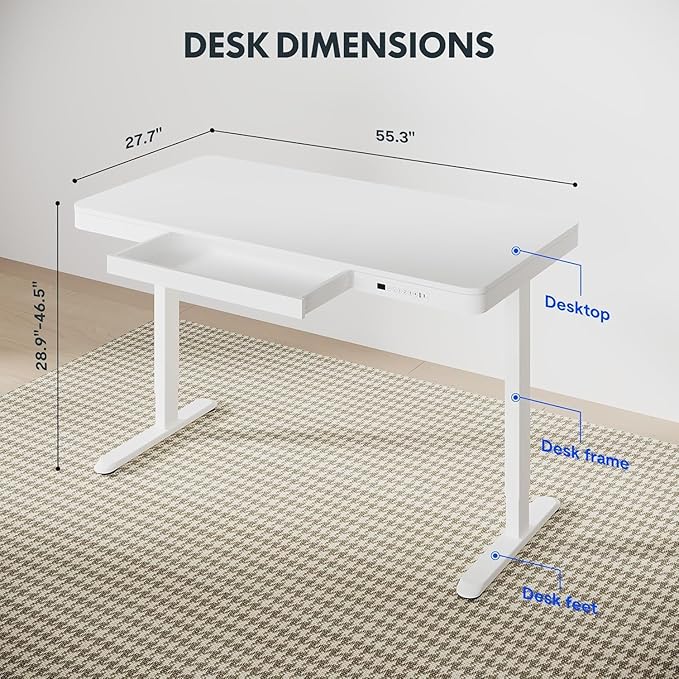 Standing Desk with Drawer, Electric Height Adjustable Home Office Desk with - Image 3