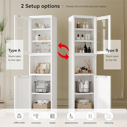 Metal Storage Cabinet with Glass Door, Tall Slim Pantry Organizer with 3 - Image 6