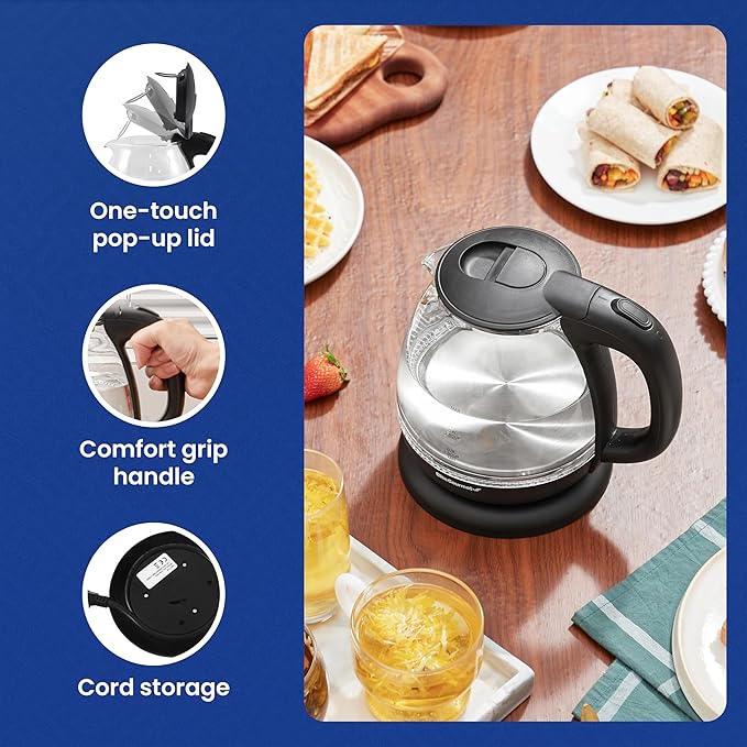 Elite Gourmet EKT1001B Electric 1.0L BPA-Free 1100W Glass Kettle Cordless 360° - Image 6