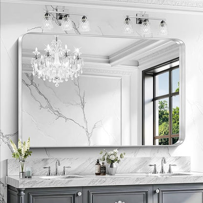 CIRCUMI Silver Bathroom Mirror, Rounded Corner, Tempered Glass, Large Mirror by CIRCUMIMirror