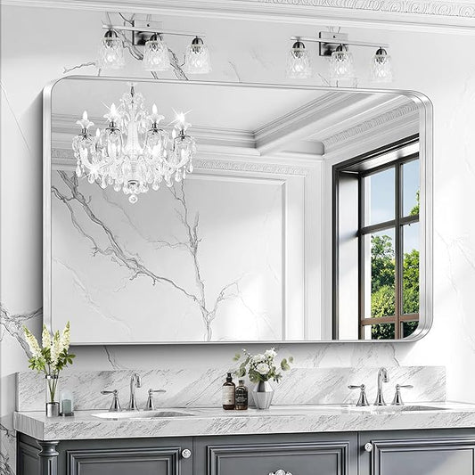 CIRCUMI Silver Bathroom Mirror, Rounded Corner, Tempered Glass, Large Mirror by CIRCUMIMirror