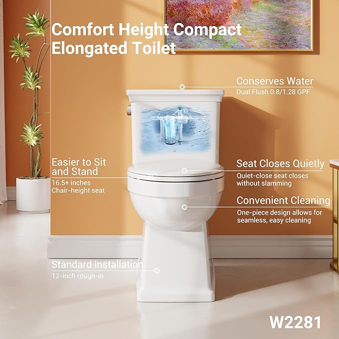 One-Piece Toilet with Classic Design, ADA Height, 1.28 GPF, Durable Ceramic - Image 4