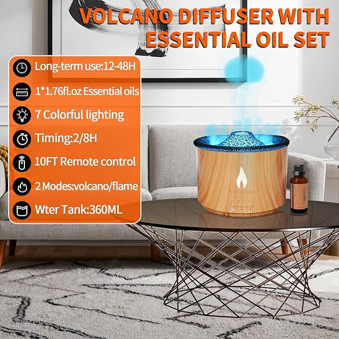 BOHOFAM Aroma Essential Oil Diffuser 360 ML, Volcano and Flame - Image 3