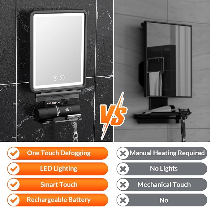 EASEHOLD Shower Mirror Fogless for Shaving, Heated LED Mirror - Image 6
