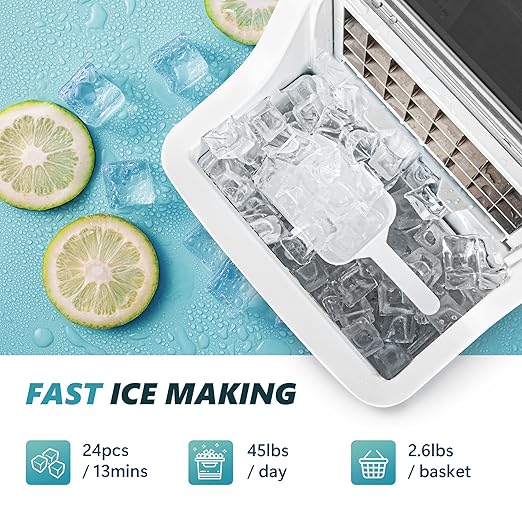EUHOMY Ice Cube Maker Machine Countertop, 2 Ways to Add Water, 45Lbs/Day 24 Pcs - Image 2
