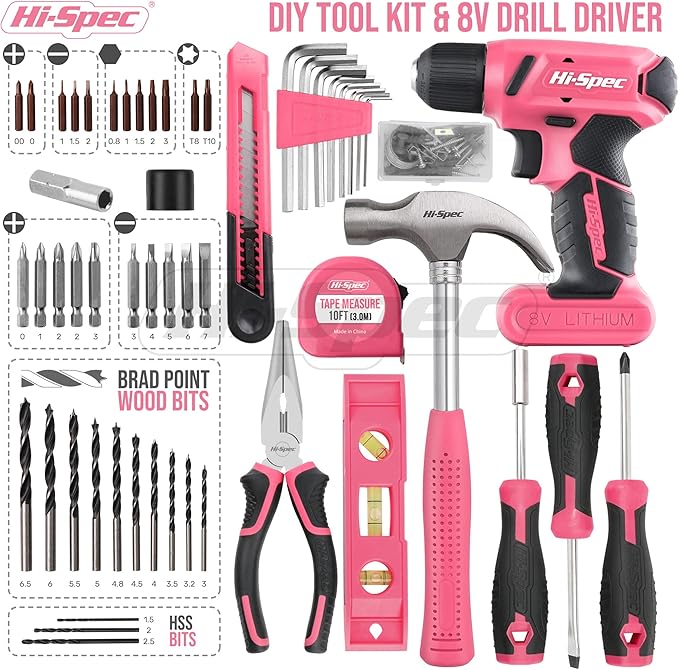 Hi-Spec 58pc Pink 8V USB Electric Power Cordless Drill Driver and Womens Ladies - Image 2