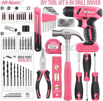 Hi-Spec 58pc Pink 8V USB Electric Power Cordless Drill Driver and Womens Ladies - Image 2