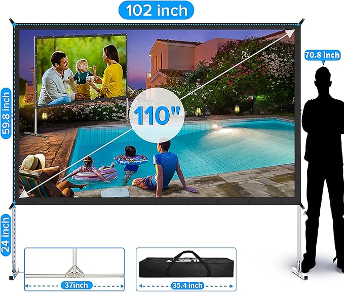 Projector Screen and Stand, JWSIT 110 inch Outdoor Movie Screen-Upgraded 3 - Image 2