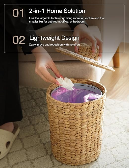 Set of 2 Wicker Trash Can with Lid - Image 6