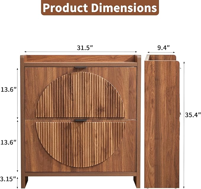 Narrow Shoe Cabinet with 2 Flip Drawers - Image 2