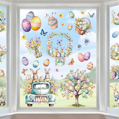 9 Sheets Easter Window Clings Decor, Bunny & Egg Window Stickers, Spring Decorations for Home, Office, Classroom, Holiday Decals for Glass Windows & Doors