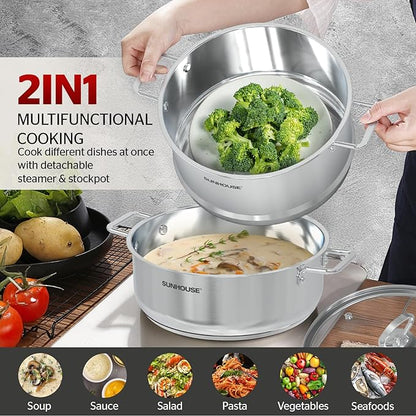 SUNHOUSE 2-Tier Stainless Steel Steamer Pot - Image 2