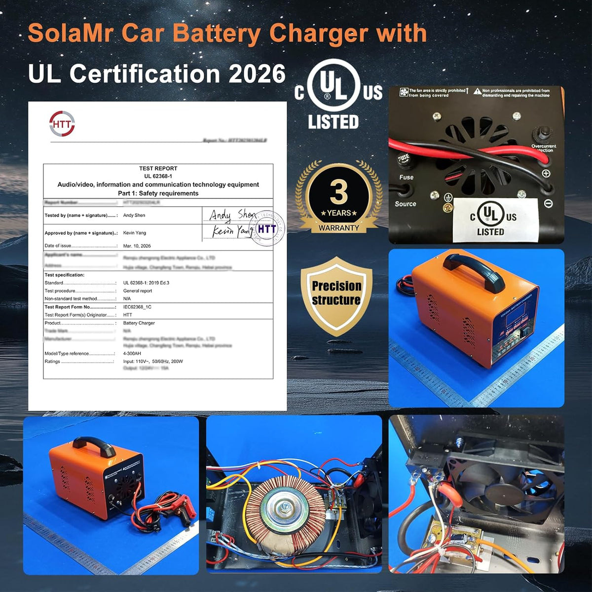 SolaMr 12V 24V Heavy Duty Car Battery Charger, 0-20A Automatic Trickle Charge...