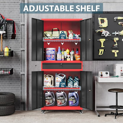 MIIIKO Storage Cabinet with Wheels, Metal Garage Cabinet with Drawer and Doors - Image 5