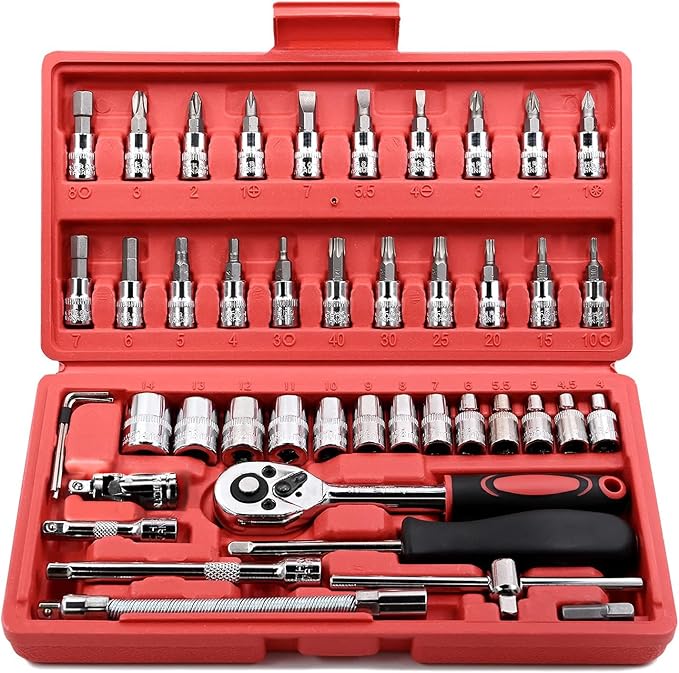 Egofine 46 Pieces 1/4 inch Drive Socket Ratchet Wrench Set, by Egofine