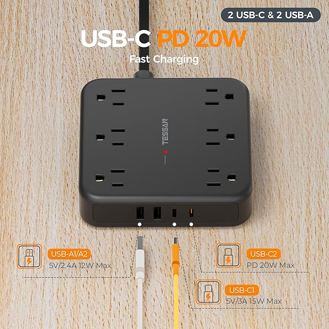 TESSAN 10Ft Black Extension Cord - Image 4