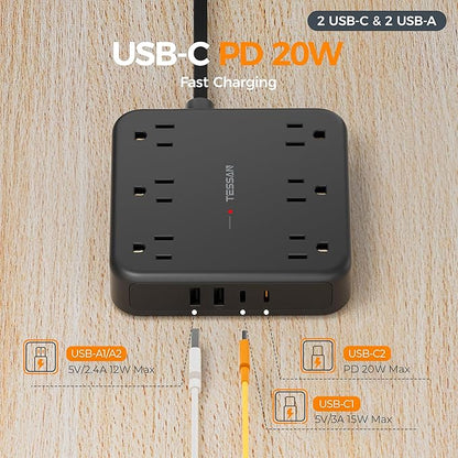 TESSAN Flat Plug Extension Cord 15 Ft, 2100J Surge Protector Power Strip - Image 5
