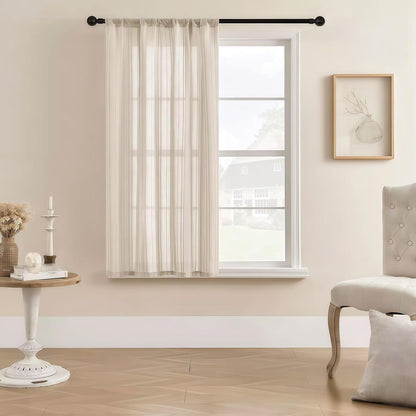 Gxi Beige Striped Sheer Curtain Tie Up Balloon Curtain for Kitchen Bathroom | Rod Pocket Farmhouse Linen Voile Valance for Living Room Small Window 1 Panel Width 39 x 47 inches Length
