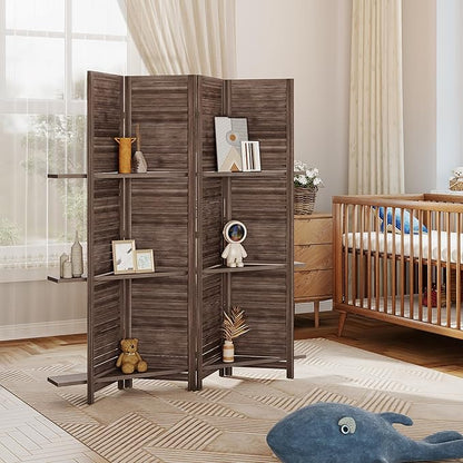 HOMCOM Room Divider, 4 Panel 67" Tall Wood Privacy Screen - Image 9