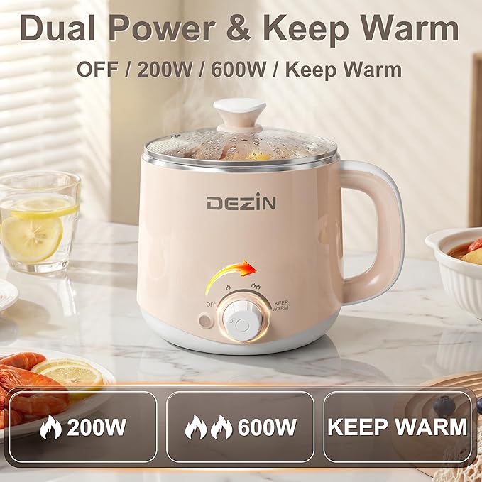 Dezin Hot Pot Electric with Steamer, Rapid Noodles Cooker, Stainless Steel - Image 5