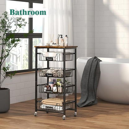 Kitchen Storage Cart with Wheels, 5-Tier Metal Utility Rolling Cart Fruit - Image 8