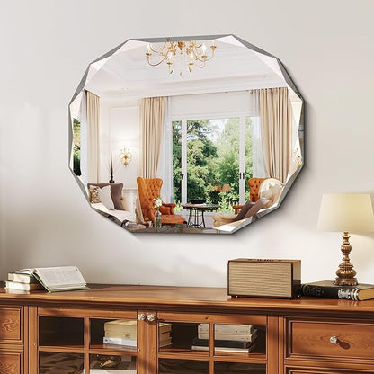 GLASHOM Frameless Bathroom Mirror, 30x36 inch Vanity Mirror Beveled Edge Wall - Image 8