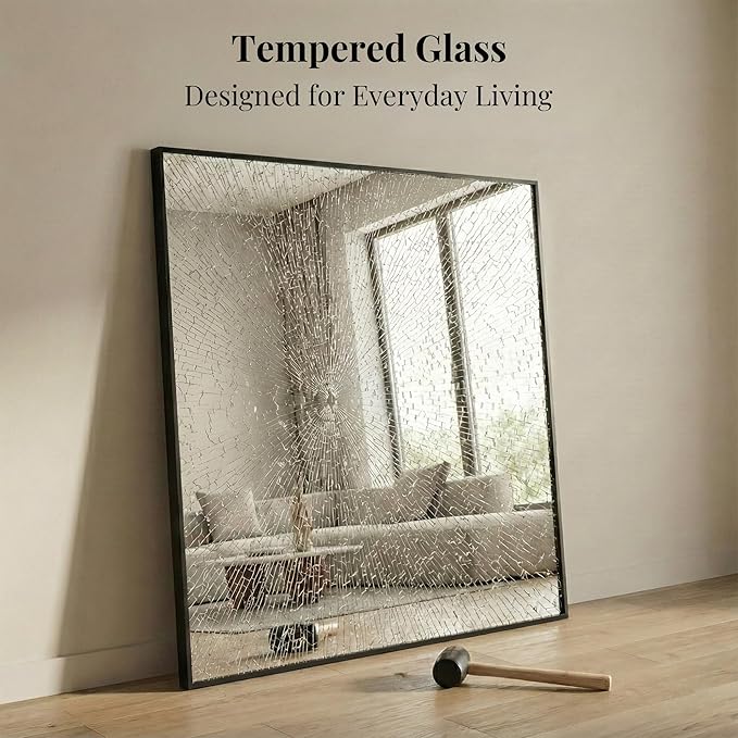 30''x30'' Square Black Bathroom Mirror, Matte Metal Framed Wall Mirror - Image 4