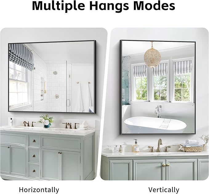 40x48inch Black Bathroom Mirror, Large Rectangular Wall Mirrors - Image 4