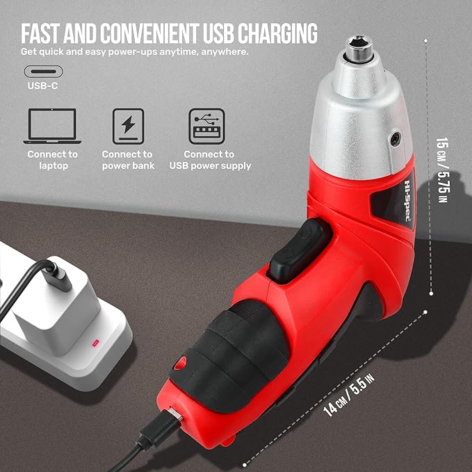 Hi-Spec 19pc 3.6V USB Small Power Screwdriver & Home DIY Tool Kit Set. Cordless - Image 5