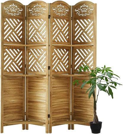 Svimi Room Divider with Shelves, 68.9inch Wood Carved and Louvered Wall Divider - Image 8