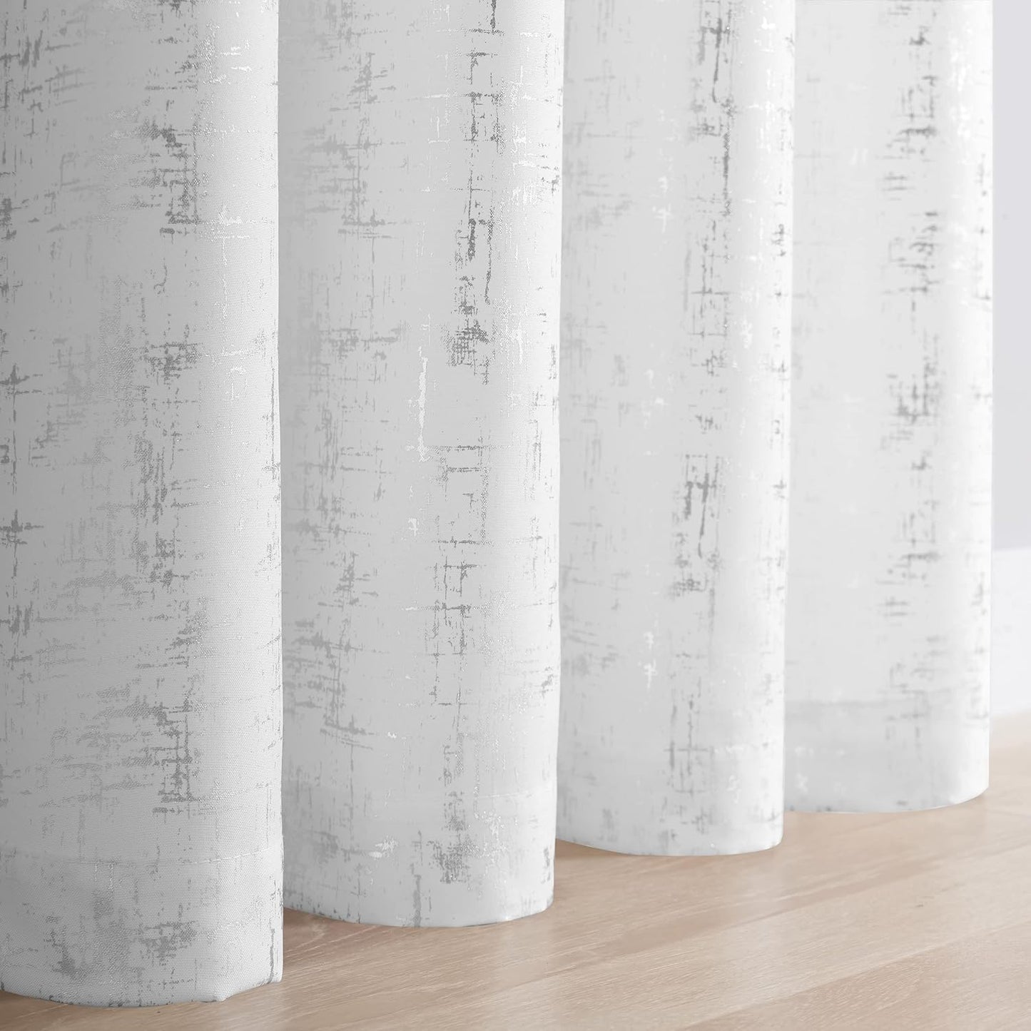 Taisier Home Silver Foil Print Linen Textured Curtains Geometric Dots Pattern Design Curtains for Nursery Toy Room Thermal Insulated Window Treatment 2 Panels 63" L,White and Silver Drapes Print