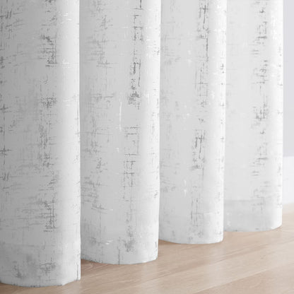 Taisier Home Silver Foil Print Linen Textured Curtains Geometric Dots Pattern Design Curtains for Nursery Toy Room Thermal Insulated Window Treatment 2 Panels 63" L,White and Silver Drapes Print