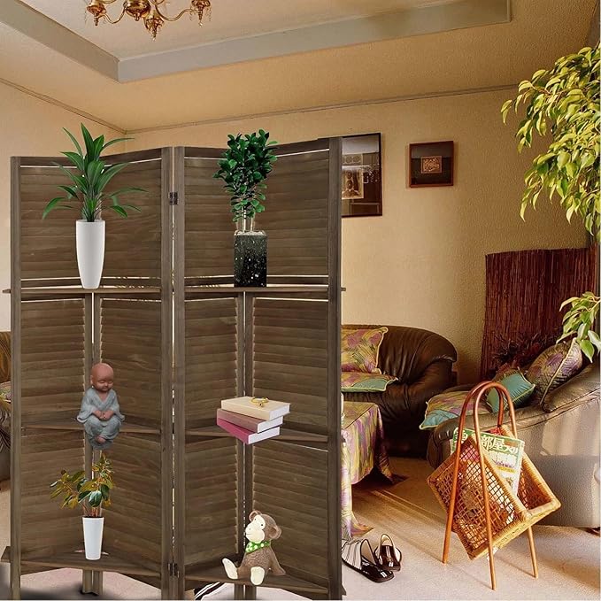 4 Panel Room Divider with Shelves, Room Dividers and Folding Privacy Screens - Image 5