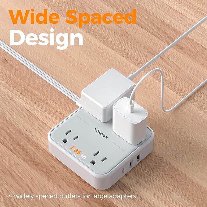 Surge Protector Power Strip, TESSAN Ring Pull Flat Plug Extension Cord 10 Ft - Image 7