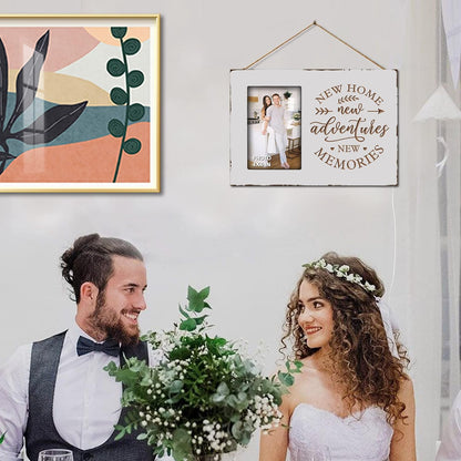 Yudarte Housewarming Gifts For New Home - Engraved White Rustic Picture Frame 4x6 Inches Photo - Unique First Time House Owner Gifts for Men and Women